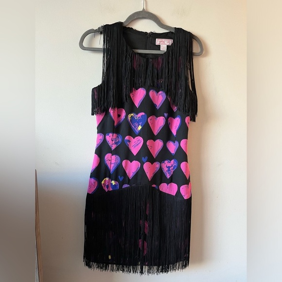 VERSACE X H&M 100% Silk Pink Heart Fringe Mini Dress - 6 - Picture 2 of 11